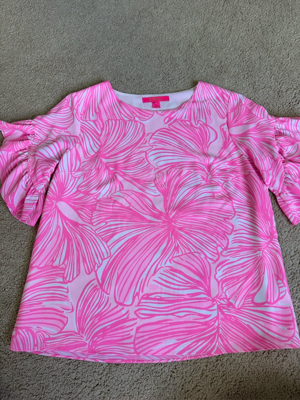 Lilly Pulitzer Darlah Lileeze Top in Prosecco Pink/Fronds Place Print S